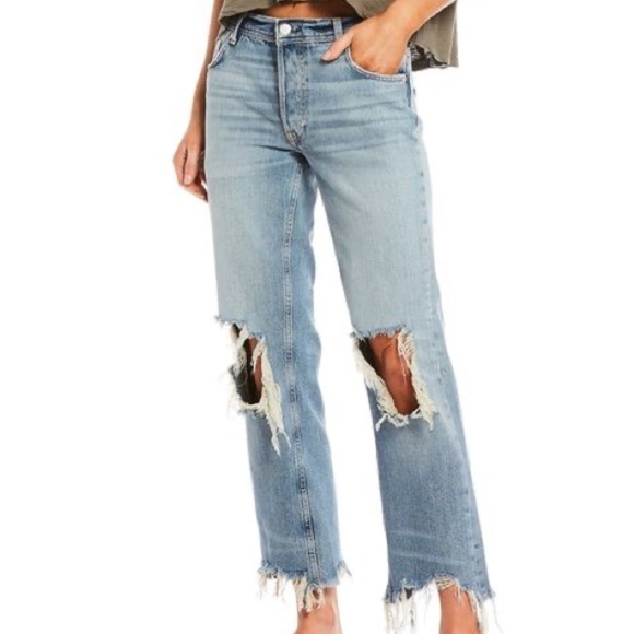Free People Maggie Mid-Rise Straight-Leg Jeans - Picture 1 of 13